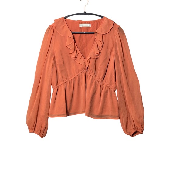 Abercrombie & Fitch Tops - Abercrombie & Fitch Ruffle V-Neck Peplum Blouse Burnt Orange L Balloon Sleeve